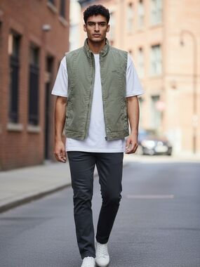 Vintage Numero Uno Men's Olive Zip Front Utility Vest